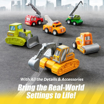 Pull Back Cars Toy Set 18pcs for Kids, Mini City Vehicles with Fire Truck Police Car School Bus, Friction Powered Toy Cars for Boys Girls Ages 3+ Party Favors Gift