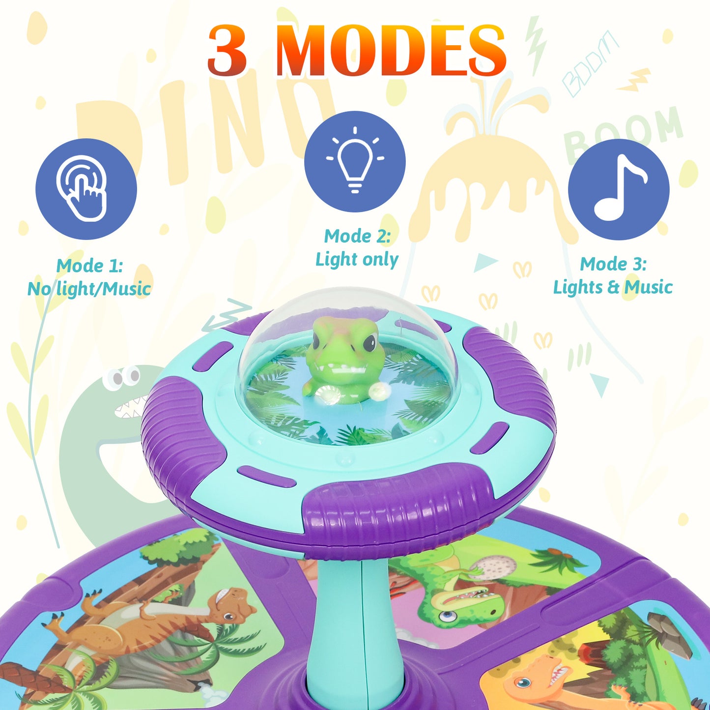 Dinosaur Sit And Spin Toy For Toddlers Girls Ages 18M+, Birthday Gift For Toddler, 360° Spin Seat Indoor Interactive Sensory Toy With Music