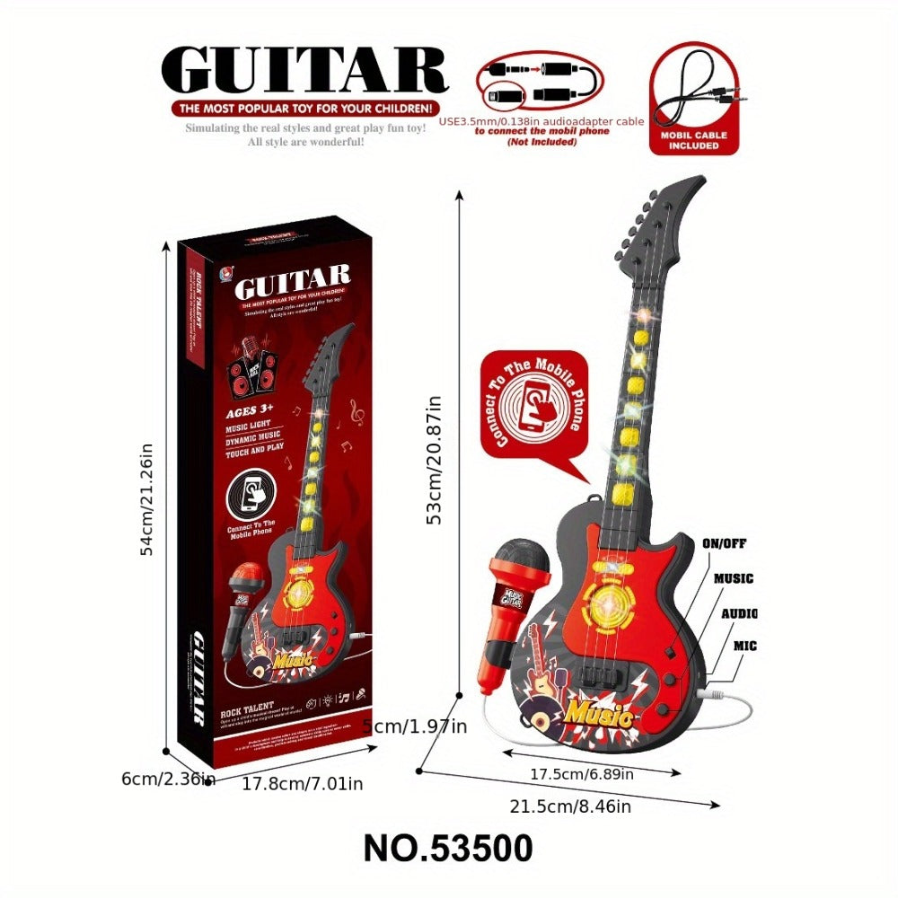 Kids Electric Guitar Toy with Microphone, Musical Instrument Toy with Light And Sound, Guitar for Toddlers 3-8, Birthday Gift for Boys Girls