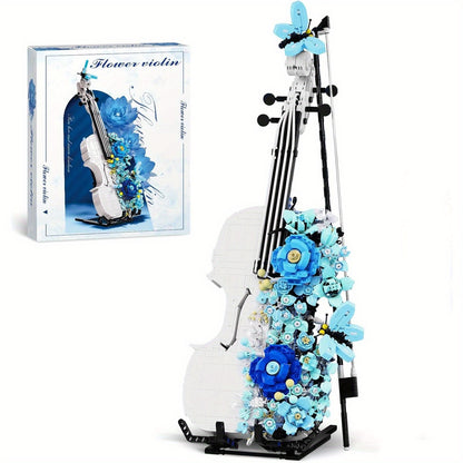 Flower Violin Building Blocks Sets for Adults - 3D Musical Instrument Model, Building Brick Set for Home Decor in The Living Room, Bedroom, Or Office - an Ideal Birthday, Christmas, Or Father'S Day Gift! 1419+PCS