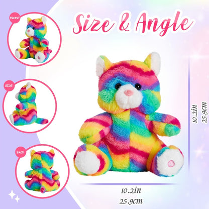 Rainbow Cat Plush Toy Glow in the Dark Musical Stuffed Animal Soft Kawaii Glowing Kitty Night Companion Doll Birthday Mother's Day Gift for Kids Girls Cat Lovers Room Decor