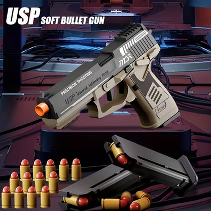 USP Soft Clip Toy Gun Pistol with Continuous Shooting – 100 Bullets & 2 Magazines Rapid Fire Foam Blaster for Kids Boys Girls Ages 6+, Outdoor Shooting Game Halloween Thanksgiving Christmas Birthday Gift