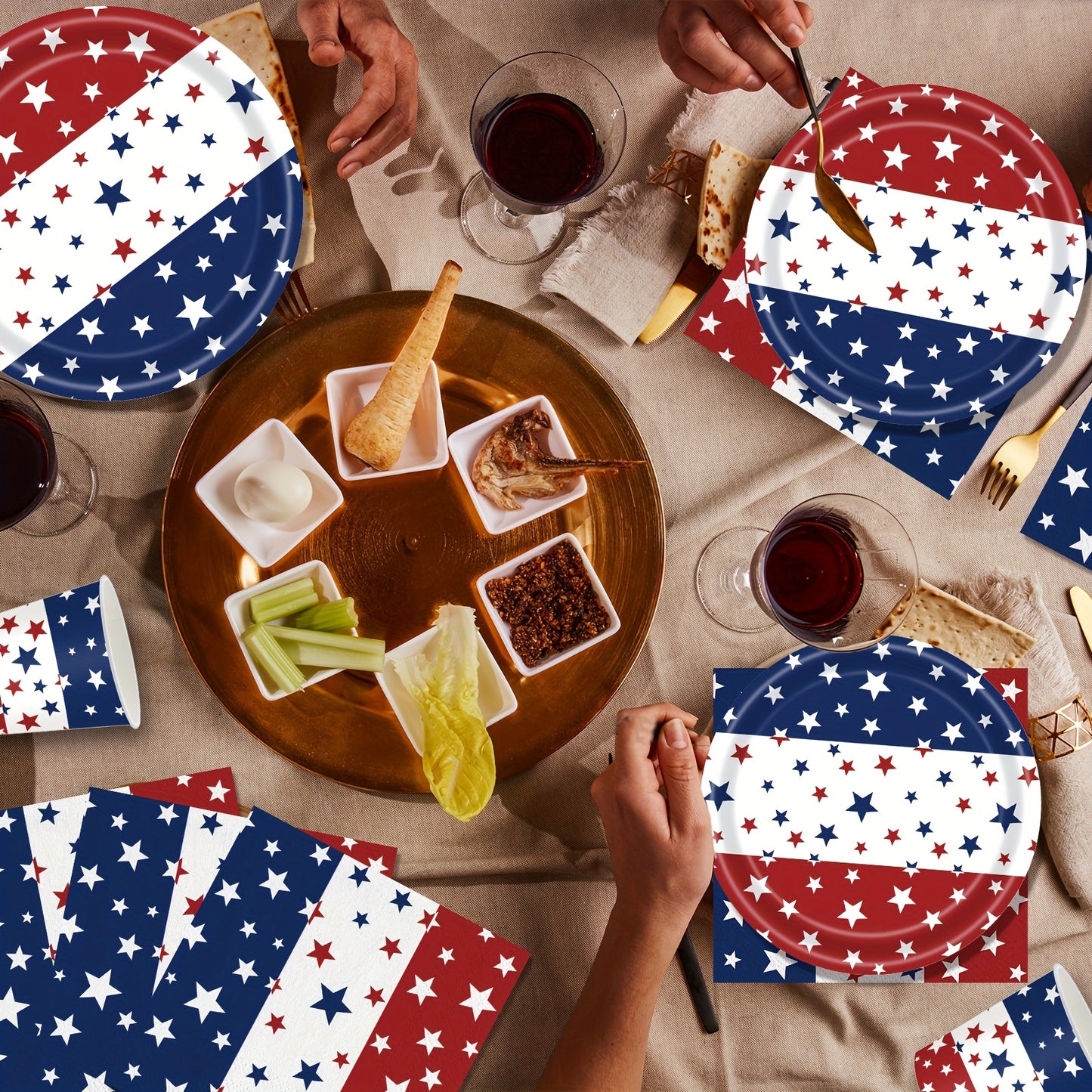 140pcs Independence Day Party Supplies 4Th of July Party Decorations Plates And Napkins Patriotic Memorial Day Party Decor Star Print Paper Plates, Serve for 20