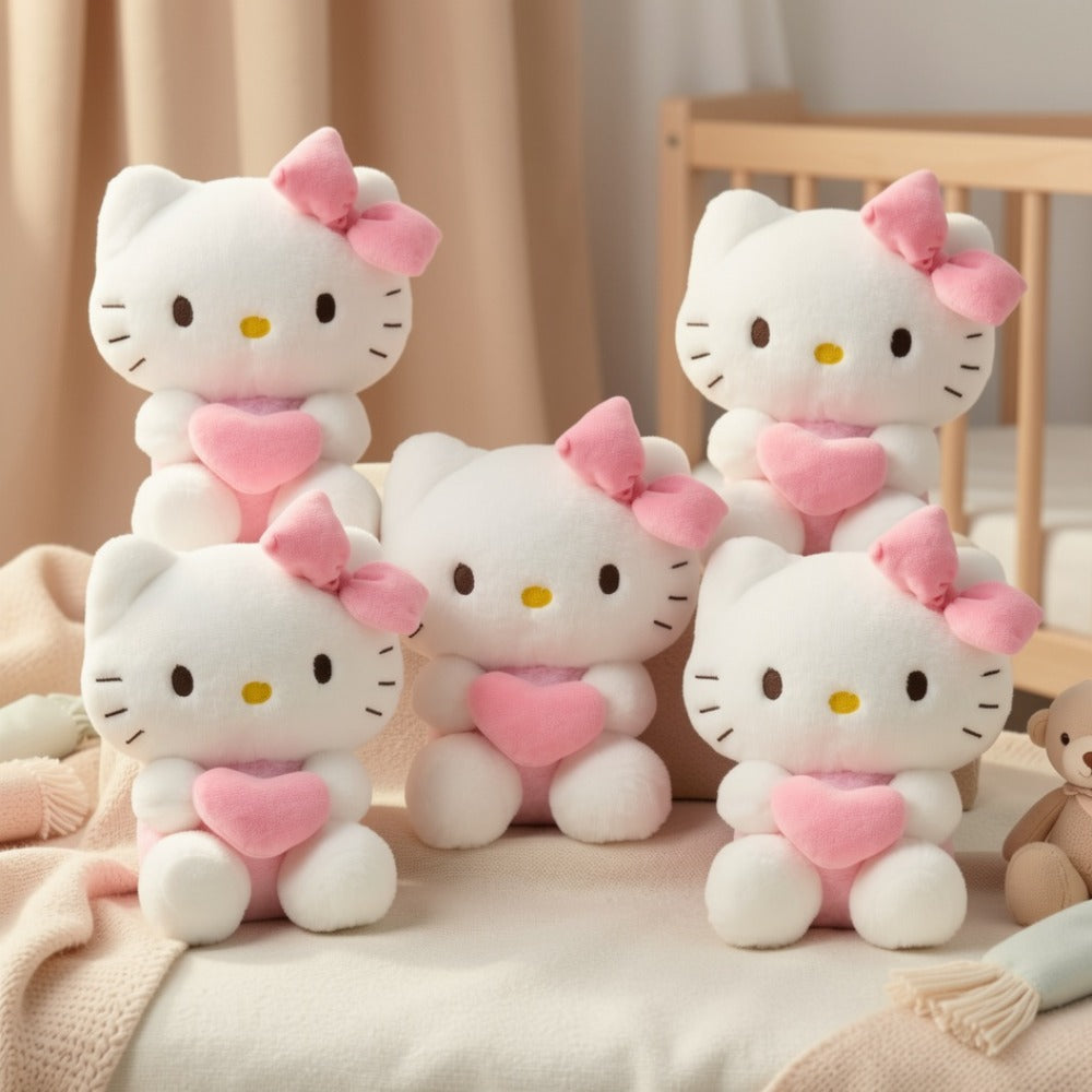 Sanrio Plush Toy 5pcs Set — Licensed Hello Kitty, Kuromi, My Melody & Gudetama Stuffed Animals Holding Hearts, Kawaii Gift for Girls, Birthday Christmas Holiday Surprise Decor