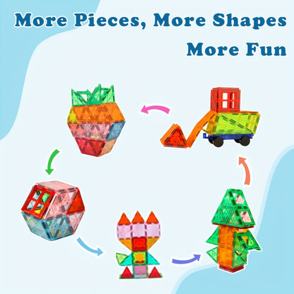 Magnetic Tiles 106pcs, 136pcs With 2 Cars, STEM Approved Educational Magnet Building Toys, Magnet Puzzles Stacking Blocks For Boys Girls, Best Birthday Christmas Gift For 3+ Years Old