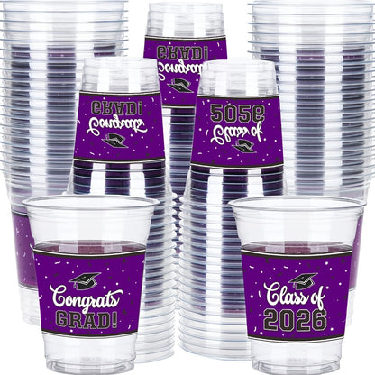 Graduation Party Plastic Mugs 100 Pack 14oz – 2026 Graduation Ceremony Cups in Multiple Colors for Graduation Parties, Celebrations & Party Essentials – Black, Red, Blue, Green, Purple & More