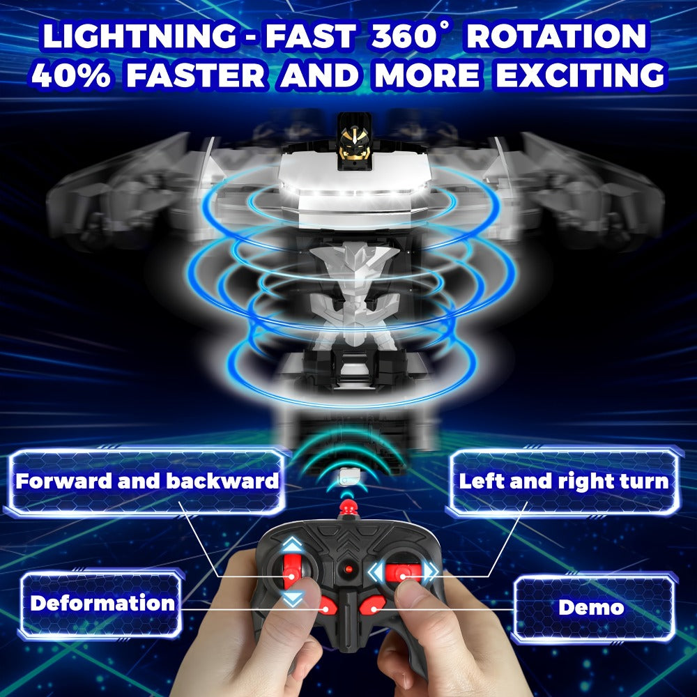 Transforming Robot RC Car 1:18 Scale – One-Button Transform, LED Headlights, 360° Spinning & Drifting Remote Control Toy Car for Boys & Girls, Birthday Christmas Easter Gift, Grey Red Silver