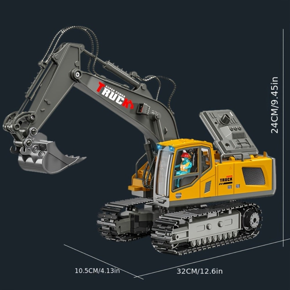 RC Excavator Toy 1200mAh 120-Min Battery Life with Metal Shovel & LED Lights – 13CH/17CH Remote Control Construction Truck for Boys Ages 8+, Birthday Christmas Gift (Yellow/Gray)