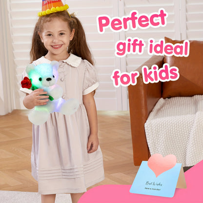 Glowing Rose Bear Plush Toy (Without Battery), Happy Mother'S Day Gift Cute Soft Stuffed Animal with Lights, Birthday Party Gifts Toy for Lover, Valentine'S Day Decor, Playing Companion Doll