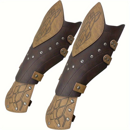 Elf Arm Guards 2pcs Medieval Embossed Faux Leather Fantasy Buckle Armor – Halloween Knight Gloves LARP Cosplay Renaissance Faire Role Play Costume Prop, Black