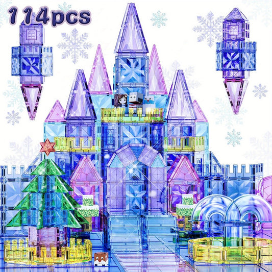 Set of 114pcs Featuring a Diamond Princess Ice Castle Theme, Designed As Puzzle Toys for Kids