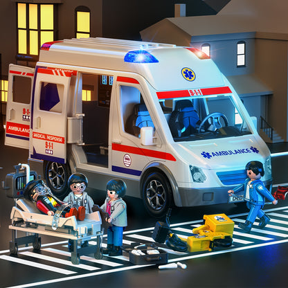 Kids' Emergency Vehicle Playset - Realistic White Ambulance with Flashing Lights & Sound, Friction-Powered, Ideal for Ages 3-8, Perfect Holiday or Birthday Gift, Playset for Youngsters|Playful Design|Durable Playset, Emergency Vehicle Playset|Playful Desi