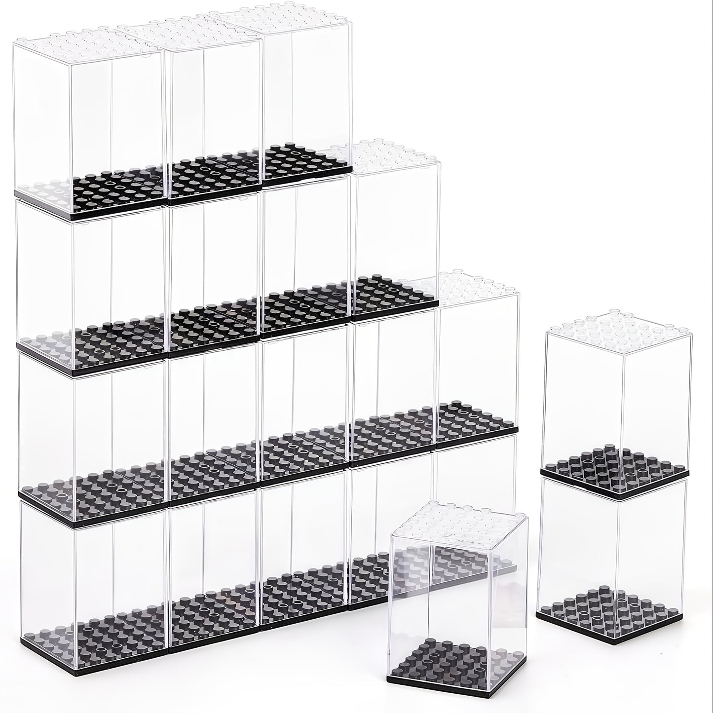 20pcs Minifigure Display Case Set - Clear Acrylic Stackable Storage Boxes for Action Figures, Collectibles & Building Blocks (2.7×1.9×1.9 Inch) - Small Toy Organizer with Dustproof Design
