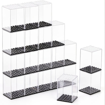 20pcs Minifigure Display Case Set - Clear Acrylic Stackable Storage Boxes for Action Figures, Collectibles & Building Blocks (2.7×1.9×1.9 Inch) - Small Toy Organizer with Dustproof Design