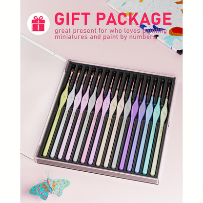 [Great Gift] Micro Fine Detail Paint Brush Set with 15pcs Brush &1pcs Case, Pastel Small Miniature Fine Tip Detail Brushes Kit for Acrylic Oil Watercolor, Craft, Models, Miniatures, Rock Painting, Paint By Numbers-Great Gift