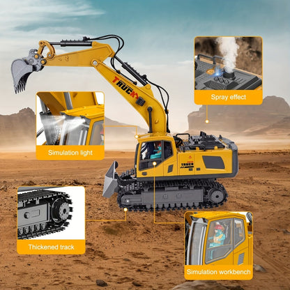 RC Excavator Toy 1200mAh 120-Min Battery Life with Metal Shovel & LED Lights – 13CH/17CH Remote Control Construction Truck for Boys Ages 8+, Birthday Christmas Gift (Yellow/Gray)