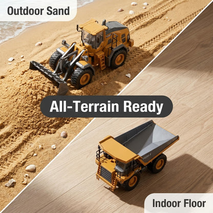 Remote Control Construction Vehicle Set 2/3/4pcs – 2.4G 11-Channel RC Excavator Dump Truck Bulldozer Alloy & Plastic Engineering Toy Car Kit for Kids Boys, Great Birthday Gift