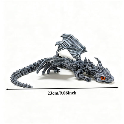 [3D Printed Dragon Statue] Cybernetic Dragon Statue, Random Eye Color - 3D Printed Black & White Swirl Figurine, Articulated Collectible Art for Desktop Display, Perfect for Teens 14+