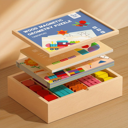280/220/180/128pcs Creative Magnetic Wooden Puzzle, Jigsaw Puzzle Board Toy, Develops Logical Thinking, Magnetic Building Blocks, Children's Toy, Educational Toy, Geometric Shape Recognition Learning, Toy for Kids Ages 3, 4, 5, 6, 7, 8, Easter Gift