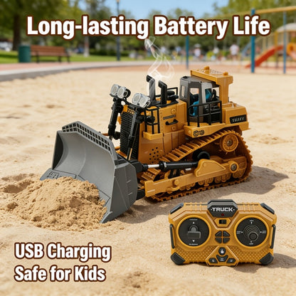 RC Construction Vehicle Toy 2.4GHz Remote Control Excavator Bulldozer Loader with Alloy Metal Cover Lights Sound Effects, Crawler Tractor Truck for Boys Ages 8 and Up, Birthday Gift