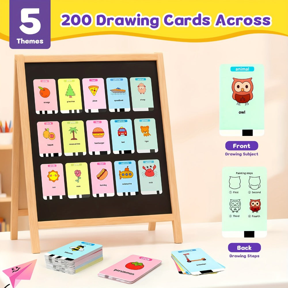 Drawing Robot for Kids with 200 Learning Cards & 12 Color Pens | Interactive Educational Toy, Tablet-Free Drawing Game, Step-by-Step Lessons, Suitable for Boys & Girls Ages 3+, ABS Material, USB Charging