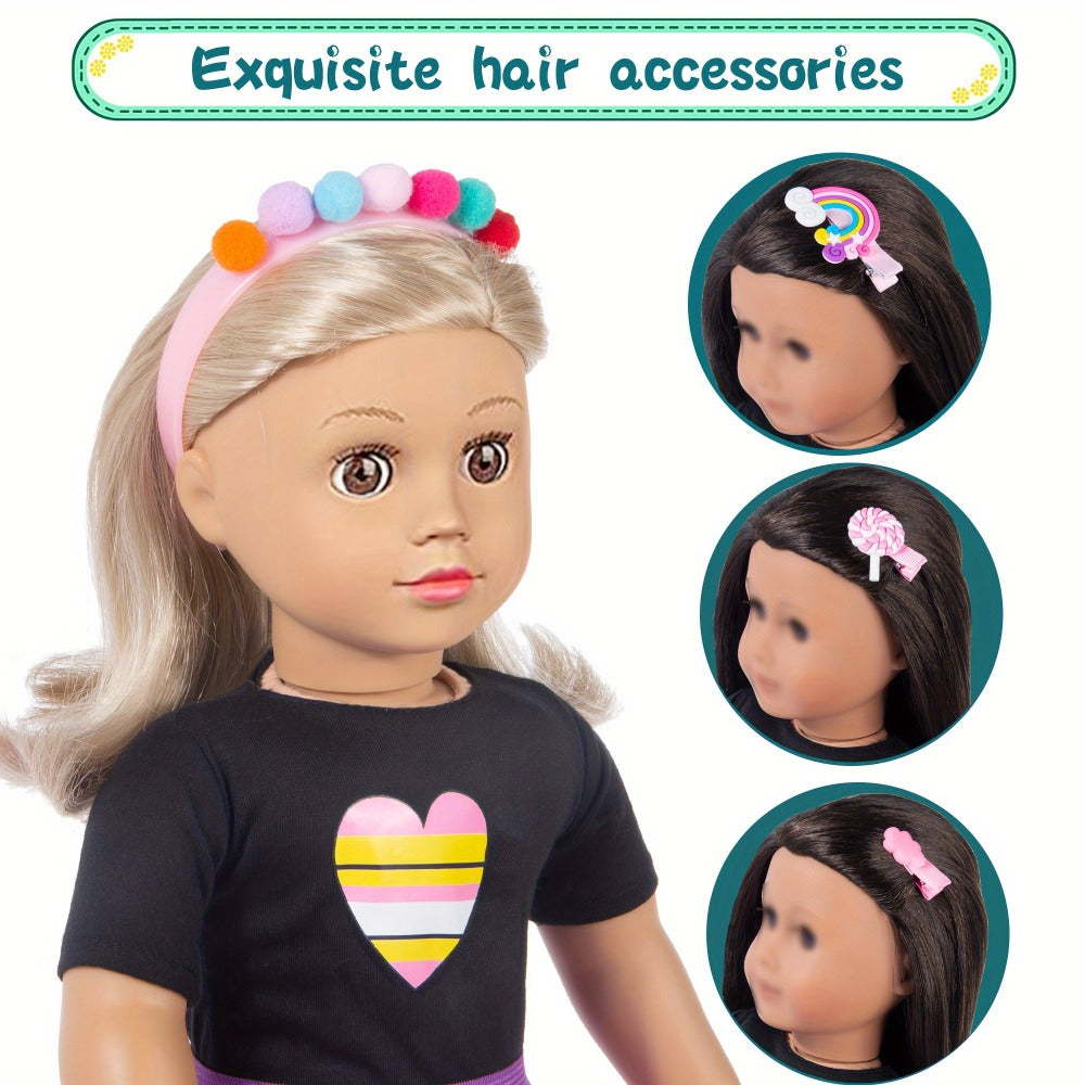 18 Inch Doll Travel Accessories Set 25 Pcs – Unicorn Suitcase, Roller Skates, Outfit, Backpack, Hairpins & Passport for 18 Inch Girl Dolls, Imaginative Play Gift for Girls Ages 3+ (Doll Not Included)