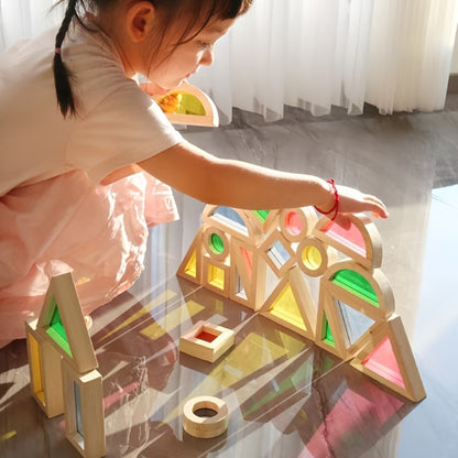 Translucent Acrylic Building Blocks for Kids – Colorful Geometric Construction Toy Set, Sensory Light Table Play, STEM Educational Toy for Toddlers, Birthday Holiday Gift for Boys & Girls Ages 3+
