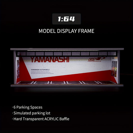 1/64 Scale Diecast Display Case with LED Light & Clear Acrylic Cover – Parking Garage Diorama Showcase with 6 Spaces for Die-Cast Model Cars, Collector Gift