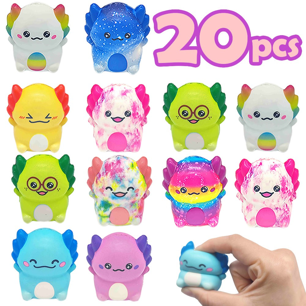 Axolotl Squishy Toys 20 Pack Slow Rising Fidget Sensory Stress Relief Toys for Kids, Cute Salamander Newt Ice Cream Shape Squeeze Toys, Individually Wrapped Party Favors Classroom Prizes for Boys Girls