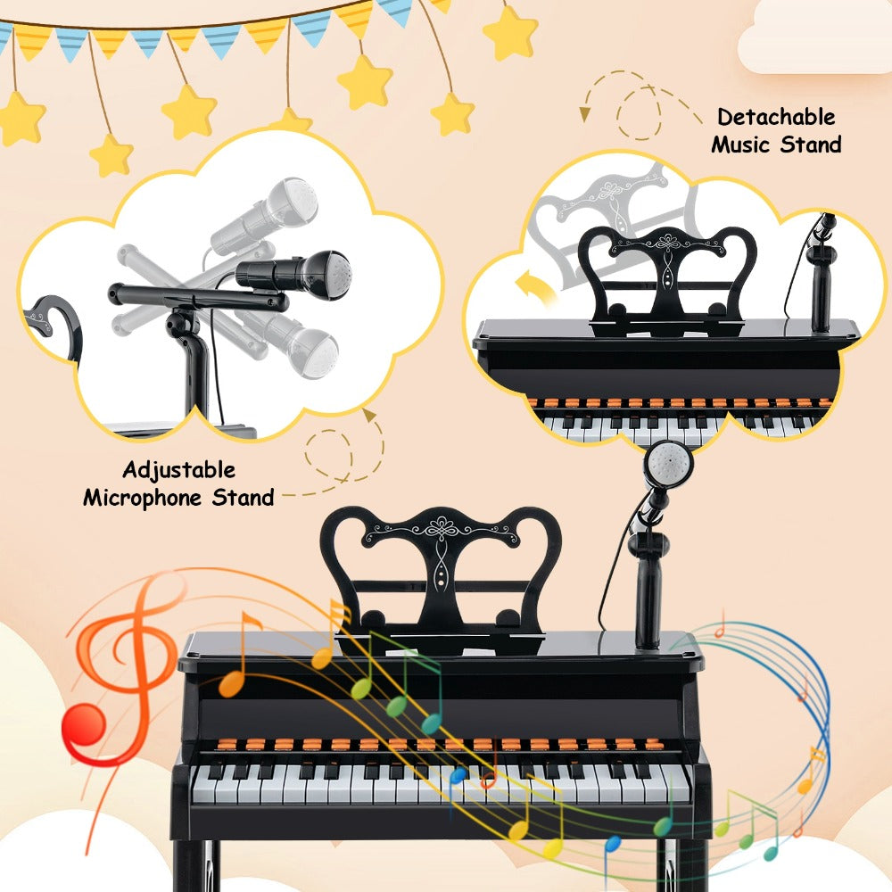 COSTWAY 37 Keys Music Piano with Microphone, Kids Piano Keyboard w/ Detachable Music Stand, Sturdy Stool, Multi-Functional Piano Instrument, Piano Learning Toy for Toddlers Age 3+