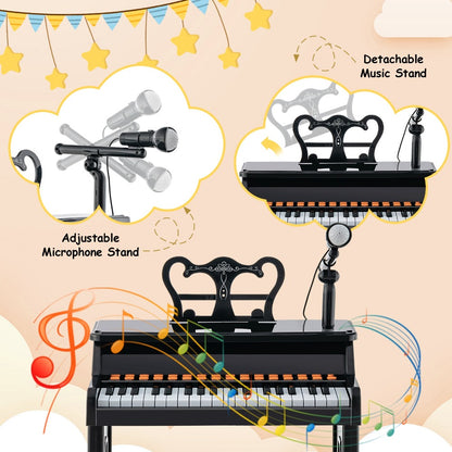 COSTWAY 37 Keys Music Piano with Microphone, Kids Piano Keyboard w/ Detachable Music Stand, Sturdy Stool, Multi-Functional Piano Instrument, Piano Learning Toy for Toddlers Age 3+