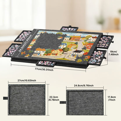 Foldable Puzzle Board Felt Mat, Suitable for Up to 1000pcs, Comes with 6 Drawers