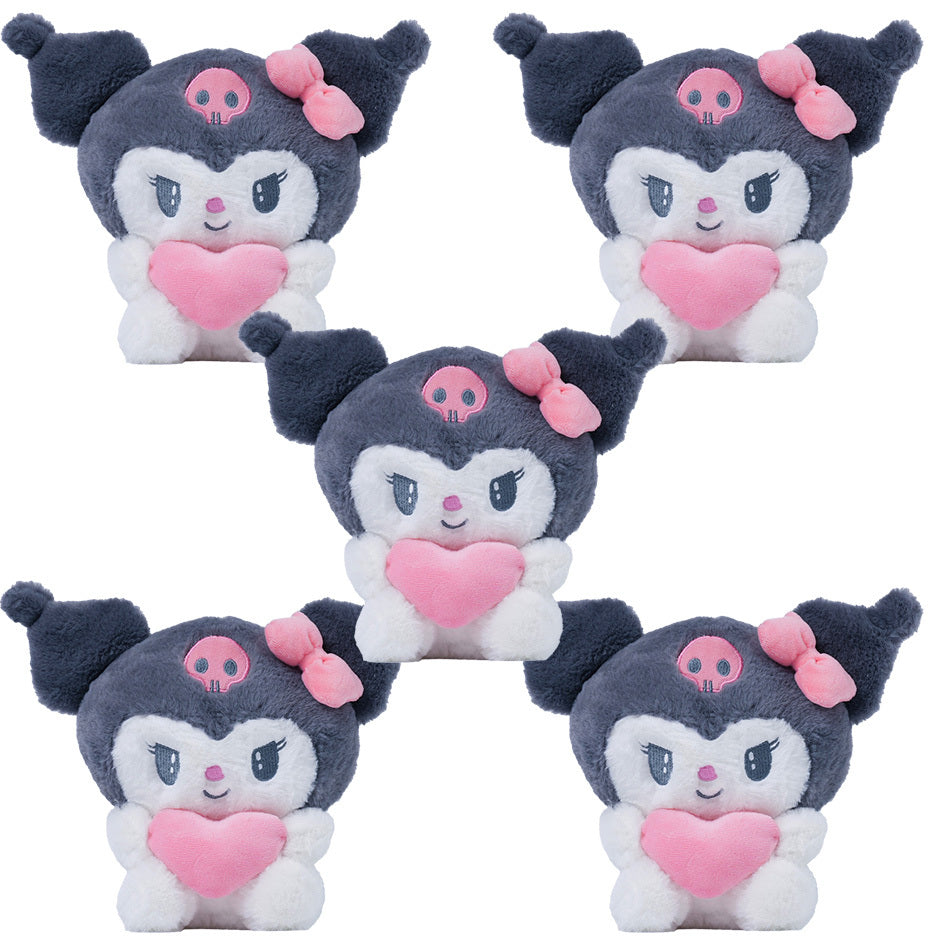 (Licensed) Sanrio 5pcs Set: Adorable Hello Kitty, Kuromi, Melody, and Gudetama Plushies Holding Hearts Perfect for Birthday Gifts, Holiday Surprises, Christmas, Thanksgiving, and Atmospheric Decora