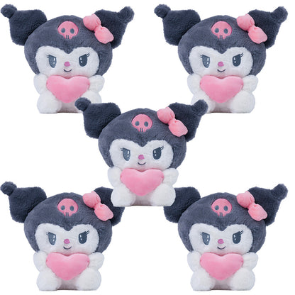 (Licensed) Sanrio 5pcs Set: Adorable Hello Kitty, Kuromi, Melody, and Gudetama Plushies Holding Hearts Perfect for Birthday Gifts, Holiday Surprises, Christmas, Thanksgiving, and Atmospheric Decora