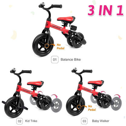 3-in-1 Foldable Toddler Tricycle Balance Bike with Detachable Pedals Training Wheels for Boys Girls Ages 2-5 Indoor Outdoor Ride On Toy Birthday Christmas Gift Blue Pink