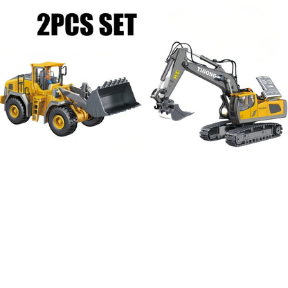 RC Excavator Toy Set for Kids – Remote Control Construction Vehicles with Metal Shovel, LED Lights & 1200mAh Battery, Boys Gift Ages 6+