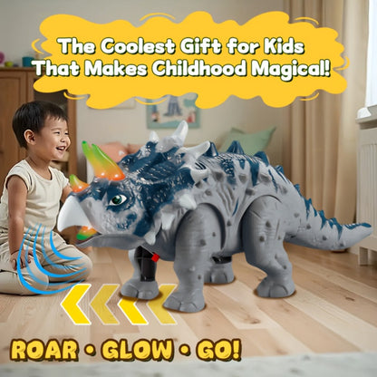 Triceratops Dinosaur Toy That Walks, Lights Up & Roars – Electric Dino Toy for Boys & Girls, Birthday Halloween Christmas Gift, Green / Gray