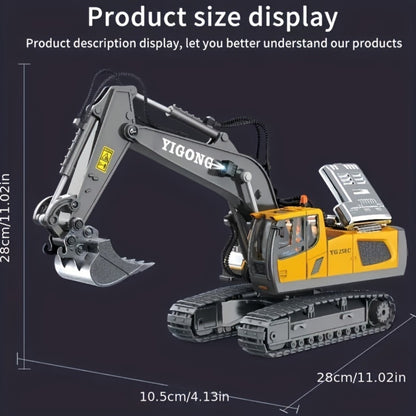 Alloy RC Construction Vehicle Toy for Kids – 2.4GHz Remote Control Excavator, Loader, Dump Truck with Alloy Metal Cap, Light & Sound, Rechargeable Battery, Boys Gift for Halloween Thanksgiving Christmas