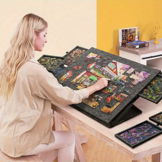 1000pcs Puzzle Table, 2-In-1 Tilting Design Stand And Lid, Sitting for a Long Time Doing Puzzles Is Not Tiring. 6 Drawers, Ultralight, Portable, Durable, Perfect Gift, Must-Have for Puzzle Lovers