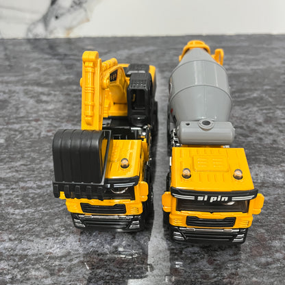 Die-Cast Construction Vehicle Toy Set – Mini Alloy Excavator, Dump Truck, Cement Mixer & Crane Trucks for Toddlers Boys Ages 3+, No Battery Needed, Birthday Christmas Gift