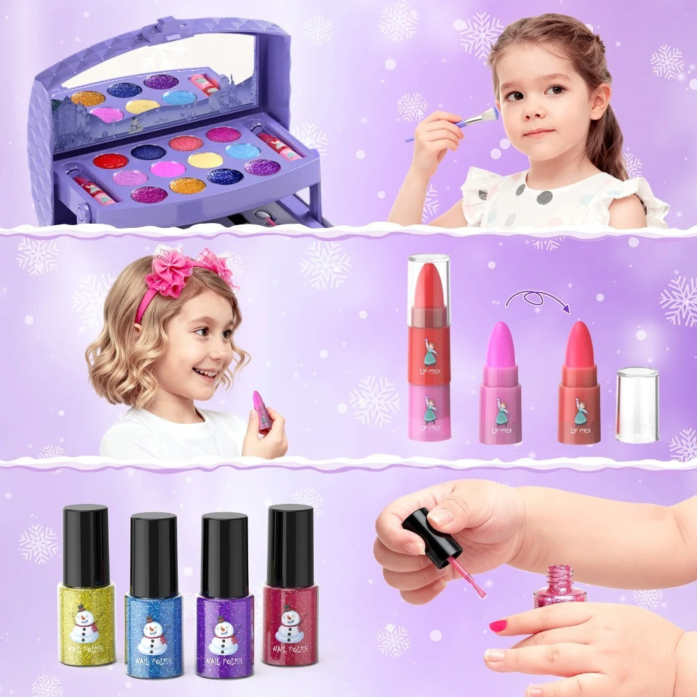 58pcs Kids Makeup Set for Girls Ages 3-12 Non Toxic Washable Pretend Play Makeup Kit with Brushes and Case, Real Little Girl Toys Birthday Christmas Gift