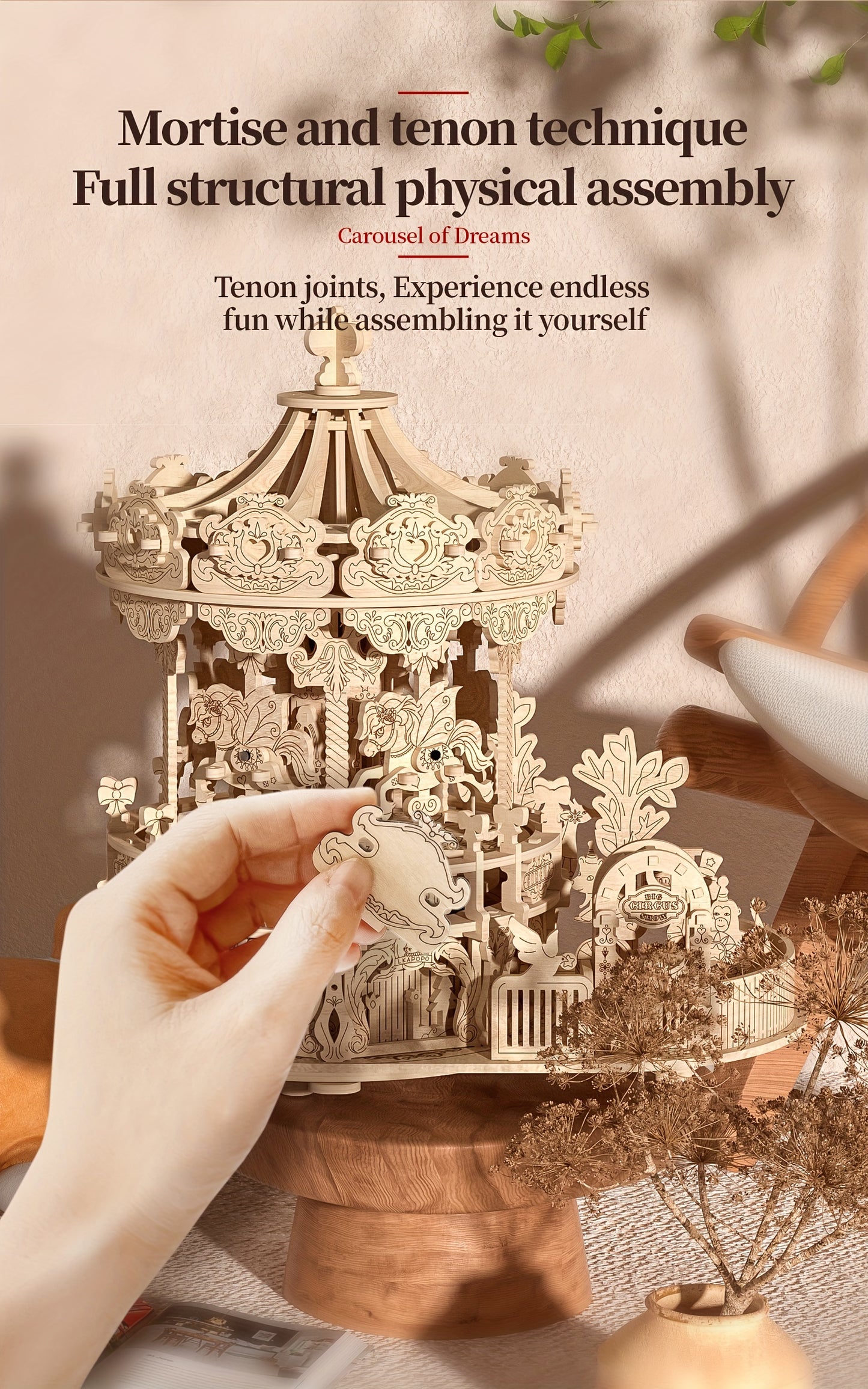 Intricate 3D Wooden Puzzles Featuring a Musical Carousel, Perfect As Display Gifts for Teenagers, Men, Women, And Families During The Christmas Season