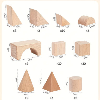 100pcs Solid Wood Block Set, Unpainted, Aiding Logical Thinking Development. Made of Beech Material, Suitable for 3-12 Year Old Children to Create Educational Toys. Boy Toy, Wooden Castle Set, Large Wooden Stacking Toy, Puzzle Toy, Toy