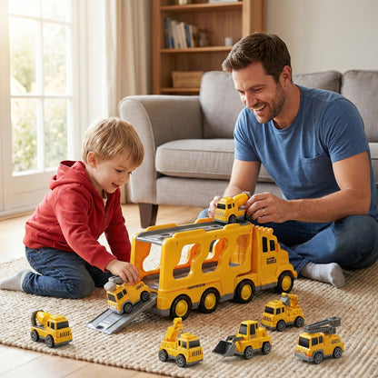 [Birthday Halloween Christmas] 7pcs Set Kids Car Toys, 7 in 1 Construction Vehicle Truck Set with Playmat And Additions, Kids Boys Girls Birthday Halloween Christmas Gift