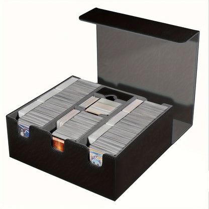 Card Storage Box 1500+ Cards PU Leather – Trading Card Organizer for MTG Pokemon YuGiOh Sports CCG Commander, Large Capacity Collector Box Black Purple Black Gray