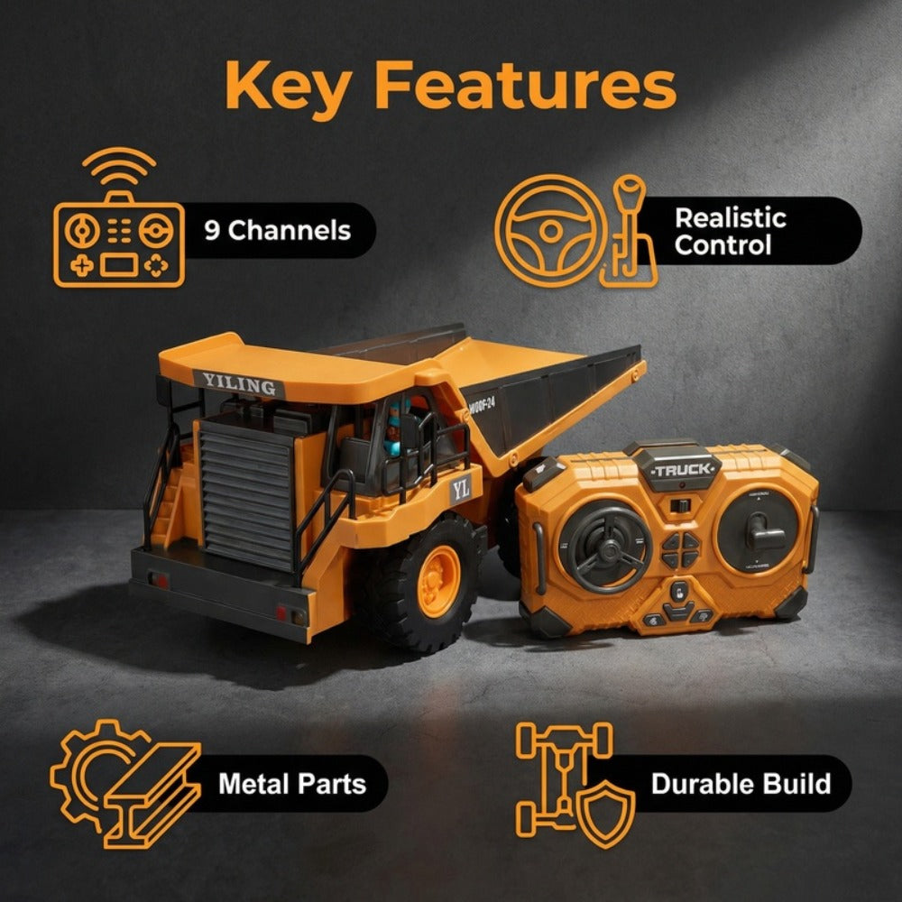 RC Construction Vehicle Toy 2.4GHz Remote Control Excavator Bulldozer Loader with Alloy Metal Cover Lights Sound Effects, Crawler Tractor Truck for Boys Ages 8 and Up, Birthday Gift