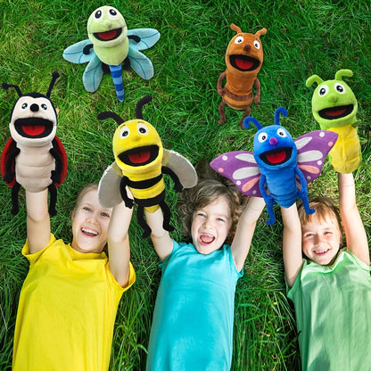 13" Realistic Insect Animal Hand Puppet For Kids, Insect Hand Puppet With Movable Mouth, Soft Stuffed Bee Ladybird Dragonfly Butterfly Ant Caterpillar Puppet Story Toy Puppets Role Play Show Game