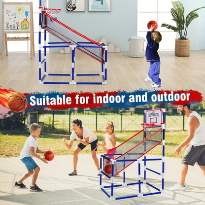 Kids Arcade Basketball Game Set with Hoop & 4 Soft Balls – Indoor Outdoor Sport Play for Ages 3+, Thick PVC Frame, Air Pump Included | Best Birthday Christmas Holiday Gift for Boys and Girls