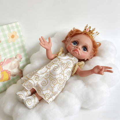 Fairy Elf Reborn Doll 15 Inch Soft Vinyl Full Body Hand-Painted Collectible Art Doll with Wavy Hair & Crown – Poseable Fantasy Girl Doll Gift for Kids Halloween Christmas Birthday