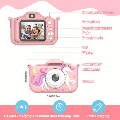 Children's Cartoon Camera Toy, 1080P High-definition Video, 6 Photo Modes, 32G Memory, Perfect Gift for 3-12 Year Old Children's Birthdays, Holidays, And Christmas.